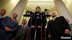 House Speaker Paul Ryan and House Republican Whip Steve Scalise (R-LA) introduce Representative Steve Stivers (R-OH), Representative Jason Smith (R-MO) and Representative Luke Messer (R-IN) as new members of the House Republican leadership team after November 15, 2016 file photo. 