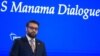Afghanistan National Security Council advisor, Hamdullah Mohib addresses the Manama Dialogue security conference in the Bahraini capital on Dec. 5, 2020.