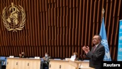 World Health Organization (WHO) Director General Tedros Adhanom Ghebreyesus attends the World Health Assembly (WHA) amid the coronavirus disease (COVID-19) pandemic in Geneva, Switzerland, May 24, 2021. Christopher Black/World Health Organization/Handout 