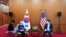 U.S. Deputy Secretary of State Wendy Sherman, second from left, talks to journalists as South Korean First Vice Foreign Minister Choi Jong Kun listens after their meeting at the Foreign Ministry in Seoul, South Korea, July 23, 2021.