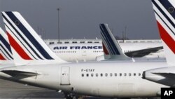 Air France planes are parked on the tarmac at Paris Charles de Gaulle airport, in Roissy, near Paris. (Feb 2012 photo)