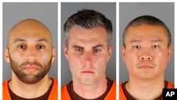Mantan petugas polisi Minneapolis (dari kiri ke kanan) J. Alexander Kueng, Thomas Lane dan Tou Thao terlihat dalam foto yang dirilis oleh kantor polid daerah Hennepin County pada 3 Juni 2020. (Foto: Hennepin County Sheriff's Office via AP, File)