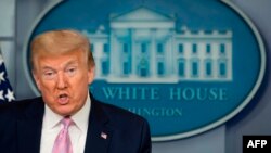 US President Donald Trump speaks during the daily briefing on the novel coronavirus, which causes COVID-19, in the Brady Briefing Room at the White House on April 10, 2020, in Washington, DC. (Photo by JIM WATSON / AFP)