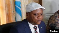 Jean-Marc Kabund, secretary general of Congolese main opposition party the Union for Democracy and Social Progress (UDPS) speaks during a press conference in Kinshasa, Democratic Republic of Congo, Jan. 8, 2019.