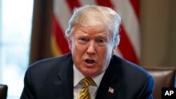 President Donald Trump berbicara di Ruang Kabinet Gedung Putih dalam pertemuan dengan Dewan Peluang dan Revitalisasi, Washington, 4 April 2019. 