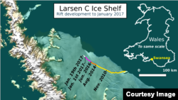 The current location of the rift on Larsen C, as of January 19 2017.