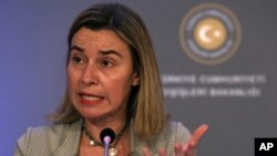 EU Foreign Affairs and Security Policy Vice President of the Commission Federica Mogherini speaks to the media in Ankara, Turkey, Dec. 8, 2014.