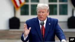 លោក​ប្រធានាធិបតី ដូណាល់ ត្រាំ ថ្លែង​នៅ​ក្នុង​សន្និសីទ​កាសែត​មួយ​នៅ​ក្នុង​សេតវិមាន កាលពី​ថ្ងៃទី២៩ ខែមីនា ឆ្នាំ២០២០។