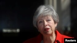 British Prime Minister Theresa May delivers a statement in London, Britain, May 24, 2019. (REUTERS/Simon Dawson)