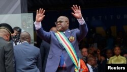 Rais wa DRC Felix Tshisekedi akiapishwa kuongozo muhula wa pili kwenye uwanja wa michezo mjini Kinshasa, Januari 20, 2024.