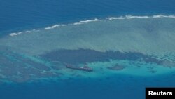 FILE - An aerial view shows the BRP Sierra Madre on the contested Second Thomas Shoal in the South China Sea on March 9, 2023.