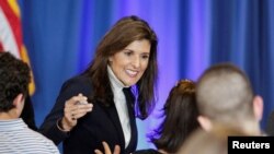 미국 공화당 대선 경선 후보인 니키 헤일리 전 유엔대사가 3일 메인주 포틀랜드에서 유세하고 있다. 