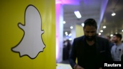 Logo Snapchat di TechFair LA, di Los Angeles, California. (Foto:dok)