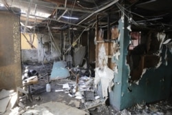 View of the destroyed facilities of "Radio Dario" in the Nicaraguan city of Leon, on April 24, 2018, after it was set on fire during protests against President Daniel Ortega's government on April 21.