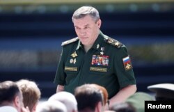 FILE - Valery Gerasimov, chief of the general staff of Russian armed forces, arrives for the opening ceremony of the International Army Games 2017 in Alabino, outside Moscow, July 29, 2017.
