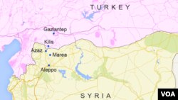 The Syrian towns of Azaz and Marea, near the Turkey border