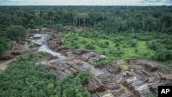 FILE - This May 8, 2018 photo released by the Brazilian Environmental and Renewable Natural Resources Institute shows an illegally deforested area in Brazil's Amazon basin. 