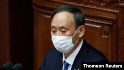 스가 요시히데 일본 총리가 18일 개원한 의회에서 시정연설을 했다.
