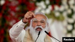 Perdana Menteri India Narendra Modi berpidato di Ahmedabad, India, 12 Maret 2021. (Foto: Reuters)