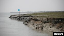 FILE - View of the island of Bhasan Char in the Bay of Bengal, Bangladesh, Feb. 14, 2018. 