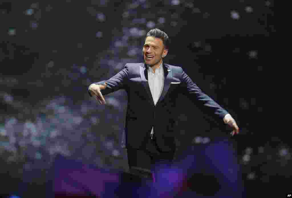 Hovig from Cyprus is introduced during the Final for the Eurovision Song Contest, in Kyiv, Ukraine, May 13, 2017.
