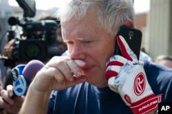 Rep. Mo Brooks, R-Ala. meets with reporters in Alexandria, Va., June 14, 2017, after House Majority Whip Steve Scalise of La. was shot by a rifle-wielding gunman at a congressional baseball practice just outside of Washington.