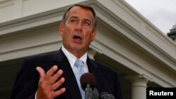 U.S. Speaker of the House John Boehner speaks briefly after a meeting with U.S. President Barack Obama at the White House, March 1, 2013.