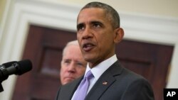 Presiden AS Barack Obama memberikan keterangan pers mengenai rencana memerangi ISIS hari Rabu (11/2).