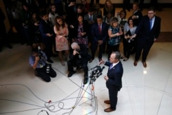 House Intelligence Committee Chairman Adam Schiff, a Democrat, speaks to reporters after the panel met behind closed doors about a whistleblower complaint, at the Capitol in Washington, Sept. 19, 2019.