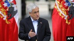 ប្រធានាធិបតីឈីលីលោក Sebastian Pinera ធ្វើសេចក្តីថ្លែងការណ៍នៅក្រុង Santiago កាលពីថ្ងៃទី២៦ ខែតុលា ឆ្នាំ២០១៩។ 