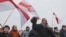 Belarus opposition activist Vyacheslav Sivchik speaks during a protest against the country's closer integration with Russia, which protesters fear could erode the post-Soviet independence of Belarus, in Minsk, Belarus, Dec. 29, 2019. 