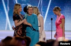 24th Screen Actors Guild Awards – Show – Los Angeles, California, U.S., 21/01/2018 – Frances McDormand reacts as she is presented the award for Outstanding Performance by a Cast in a Motion Picture for "Three Billboards Outside Ebbing, Missouri" by Brie L