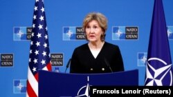BELGIUM -- U.S. Ambassador to NATO Kay Bailey Hutchison accused Russia of violating the intermediate nuclear missile treaty at a NATO defense ministers meeting in Brussels, October 2, 2018.
