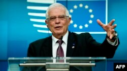 برسلز میں اجلاس کے بعد یورپی یونین کے وزرائے خارجہ کے ترجمان کی اخباری کانفرنس۔ 