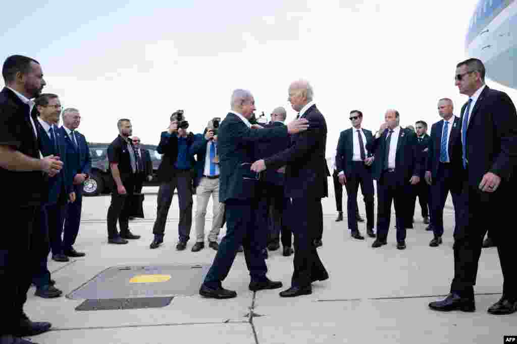 ჯო ბაიდენისა და ბენიამინ ნეთანიაჰუს შეხვედრა აეროპორტში