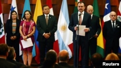 Mexican Foreign Minister Luis Videgaray addresses the media during a meeting of the Lima Group, formed last year to put pressure on Venezuela and whose member countries are monitoring the upcoming Venezuelan presidential elections, in Mexico City, May 14, 2018.