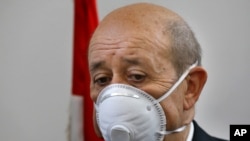 French Foreign Minister Jean-Yves Le Drian during his visit to the Carmel Saint Joseph school, south of the capital Beirut, Lebanon, July 24, 2020, said France will not let the 'Lebanese youth alone’ face the crisis that has hit the education sector hard.