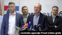 Opozicioni blok Savez za Srbiju na konferenciji za štampu, Foto: video grab