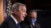 FILE - Sen. Dick Durbin, D-Ill., the majority whip, joined at right by Senate Majority Leader Chuck Schumer, D-N.Y., takes a question at a news conference at the Capitol in Washington, Feb. 2, 2021.