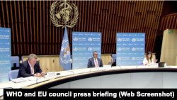 Press briefing on Pandemic Treaty with WHO general director Dr Tedros and European council president Charles Michel on Mar. 30, 2021.