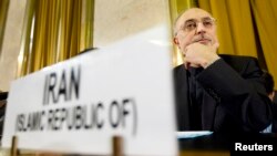 Iran's Foreign Minister Ali Akbar Salehi before addressing U.N. disarmament conference, Geneva, Feb. 28, 2012.