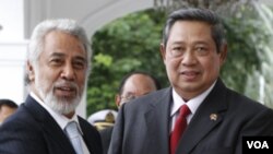 Presiden Susilo Bambang Yudhoyono menyambut kedatangan Perdana Menteri Timor Leste Xanana Gusmao di Istana Negara, Selasa (22/3).