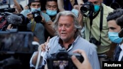 FILE - Former White House chief strategist Steve Bannon exits the Manhattan Federal Court in the Manhattan borough of New York City, Aug. 20, 2020. 