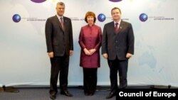 Premijer Kosova Hašim Tači, visoka predstavnica EU Ketrin Ešton i premijer Srbije Ivica Dačić