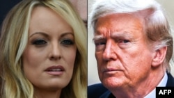 Kompilasi foto bintang film dewasa Stormy Daniels dan mantan Presiden AS Donald Trump. (Foto: AFP)