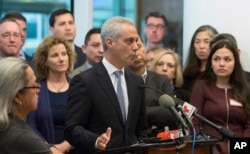 FILE - Chicago Mayor Rahm Emanuel speaks at a news conference in Chicago, Nov. 14, 2016.