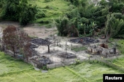 An aerial view of a burned Rohingya village near Maungdaw, north of Rakhine state, Myanmar Sept. 27, 2017.