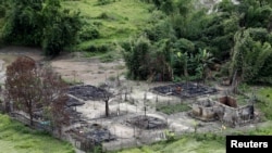 An aerial view of a burned Rohingya village near Maungdaw, north of Rakhine state, Myanmar Sept. 27, 2017.