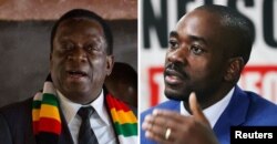 짐바브웨의 에머슨 음난가그와 현 대통령(왼쪽)과 최대 야당 민주변혁운동(MDC) 넬슨 차미사 대표.
