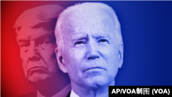 Grafik dari foto Presiden AS Joe Biden dan pendahulunya Donald Trump. (Foto: AP/VOA Graphic)